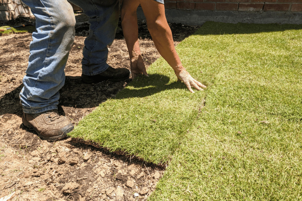 Sod installation on a lawn